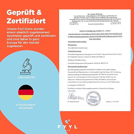 FYYL GUM | Plastikfreies Multivitamin Kaugummi für das Immunsystem - Neuheit - Brombeere-Minze - Plastik- & Zuckerfrei - Quendel, Zink + Sechs Vitamine - 100 Stück